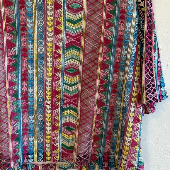 Ali Miles Colorful Woven Boho Flared Sleeves V-Neck with Tassels Blouse Sz MP - Picture 9 of 11